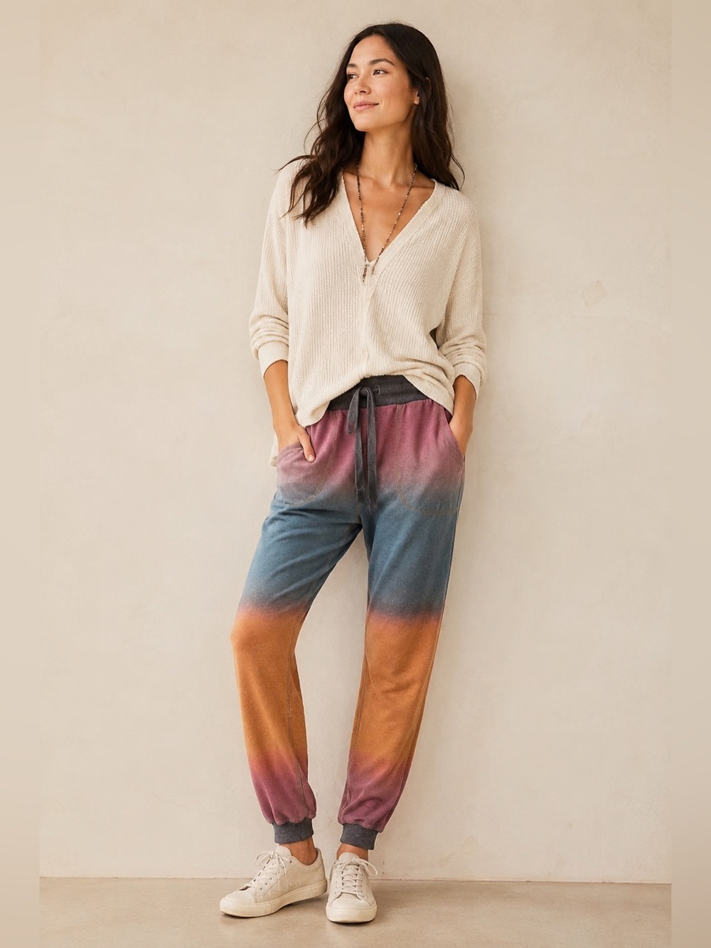 JW Los Angeles Ombre Jogger Sweatpants Women’s Size S Drawstring Lounge Boho